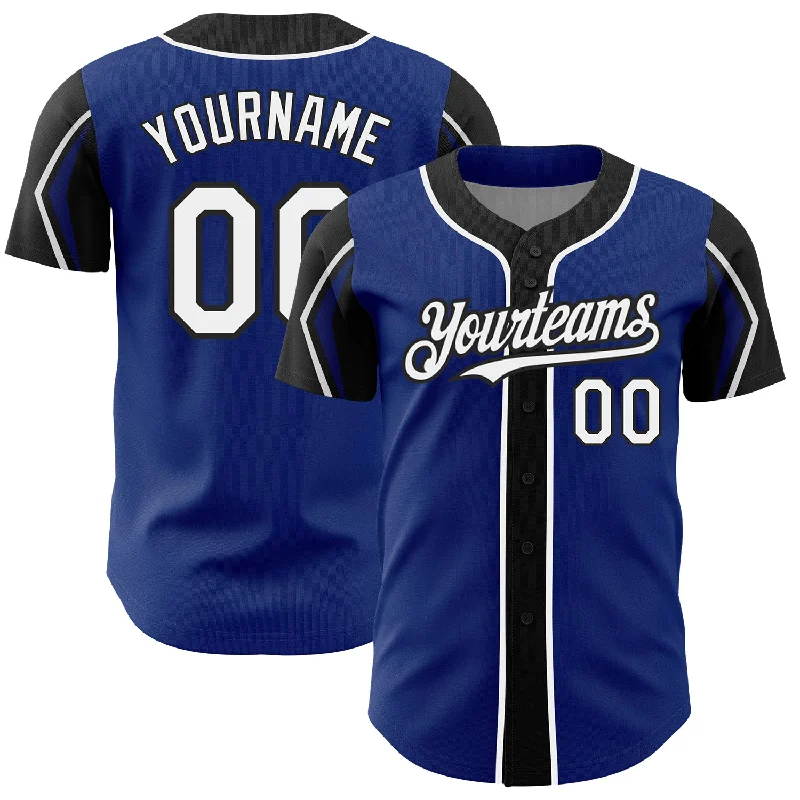 Baseball Jersey for Custom Team Logos and Names-Custom Royal White-Black 3 Colors Arm Shapes Authentic Baseball Jersey