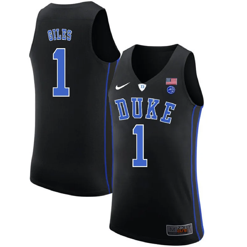 Basketball Jersey for Comfortable Game Fit-Duke Blue Devils 1 Harry Giles Black College Basketball Basketball Jersey