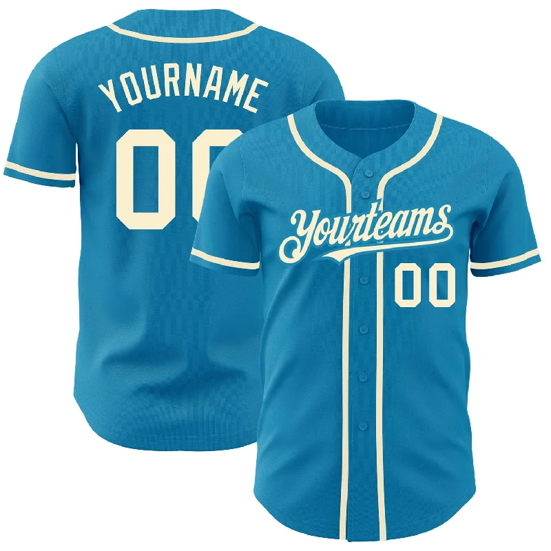 Baseball Jersey for Softball Player Designs-Custom Panther Blue Cream Authentic Baseball Jersey