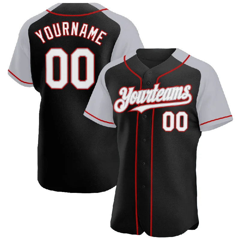 Baseball Jersey for Premium Game-Day Apparel-Custom Black White Gray-Red Authentic Raglan Sleeves Baseball Jersey