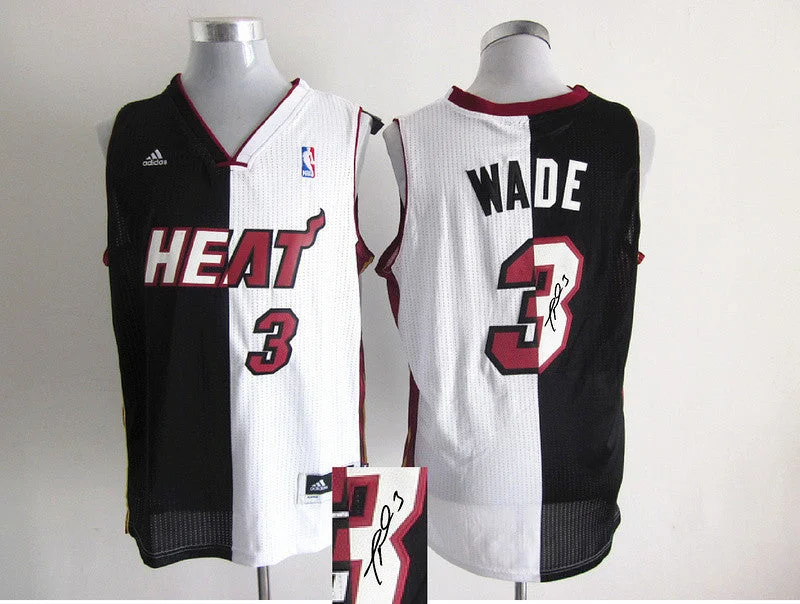 Basketball Jersey for Customizable Color Options-Heat 3 Wade White & Black Split Signature Edition Basketball Jerseys