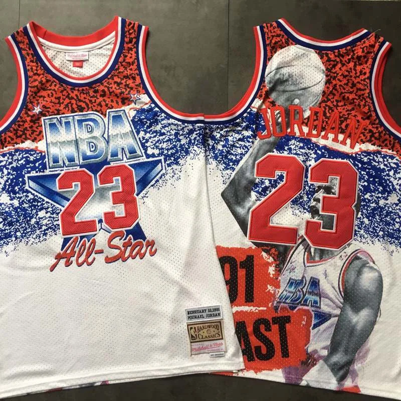 Basketball Jersey for Team Member Uniforms-Bulls 23 Michael Jordan White All-Star 1991 Hardwood Classics Basketball Jersey