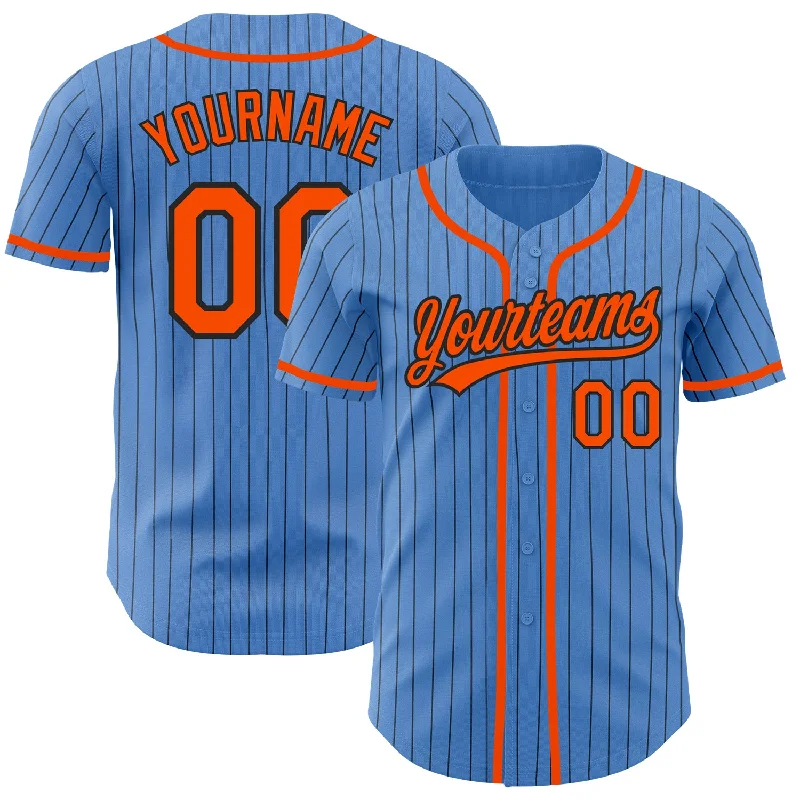 Baseball Jersey for Authentic Team Spirit-Custom Powder Blue Black Pinstripe Orange Authentic Baseball Jersey