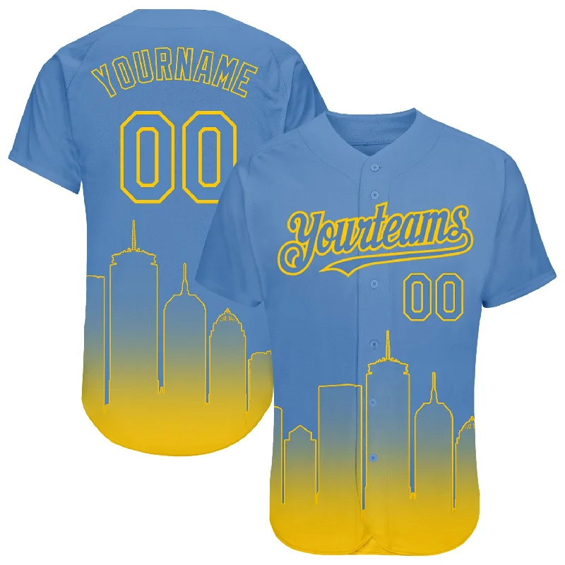 Baseball Jersey for Personalized Apparel-Custom Light Blue Yellow 3D Boston City Edition Fade Fashion Authentic Baseball Jersey