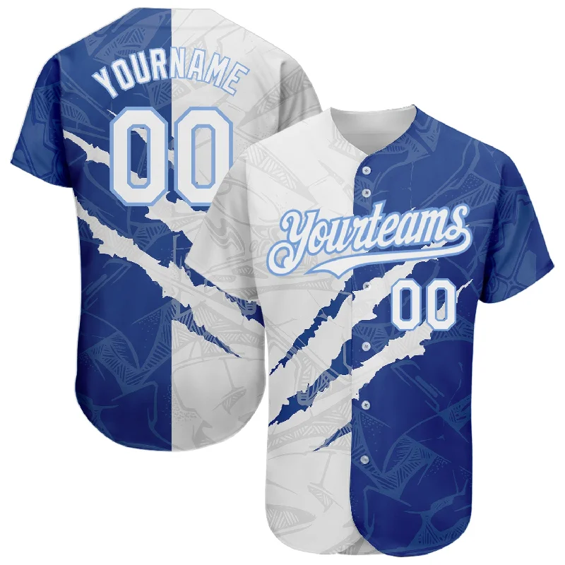 Baseball Jersey for All-Age Groups-Custom Graffiti Pattern White Royal-Light Blue 3D Scratch Authentic Baseball Jersey