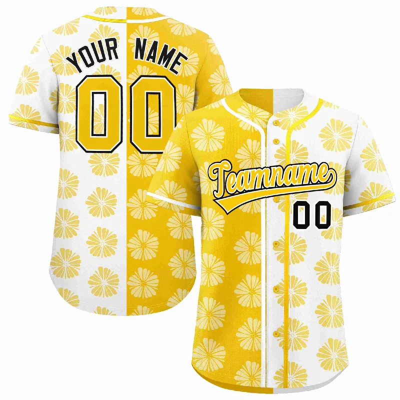 Baseball Jersey for Premium Quality Customization-Custom Gold White Split Fashion Flower Graffiti Pattern Authentic Baseball Jersey