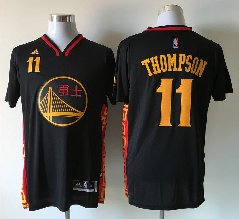 Basketball Jersey for Custom Team Apparel-Warriors 11 Klay Thompson Black 2016 Chinese New Year Short Sleeve Basketball Jersey