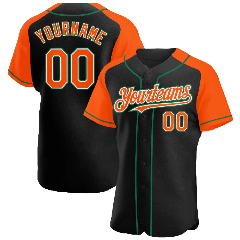 Baseball Jersey for Baseball Fan Apparel-Custom Black Orange-Kelly Green Authentic Raglan Sleeves Baseball Jersey