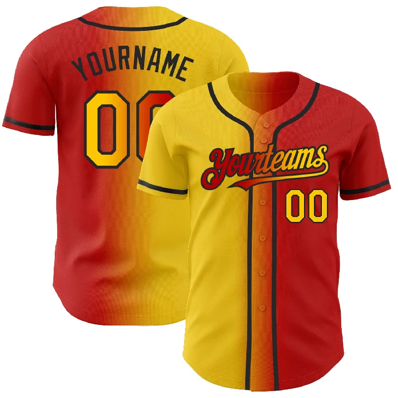 Baseball Jersey for Professional Baseball Gear-Custom Red Yellow-Black Authentic Gradient Fashion Baseball Jersey