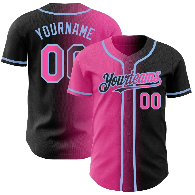 Baseball Jersey for Custom Sports Uniforms-Custom Black Pink-Light Blue Authentic Gradient Fashion Baseball Jersey