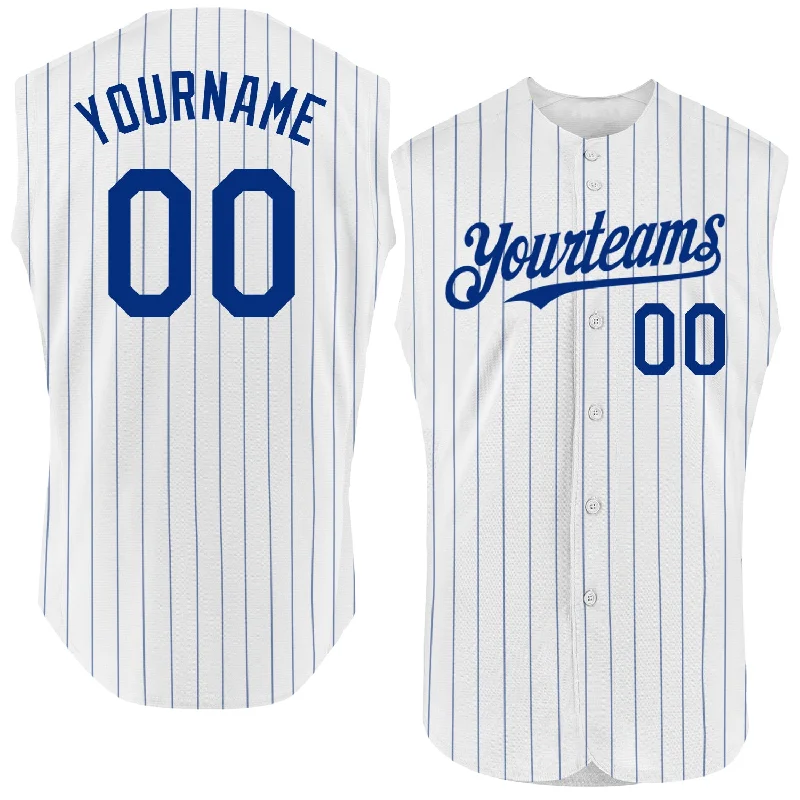 Baseball Jersey for School Spirit Wear-Custom White Royal Pinstripe Light Blue Authentic Sleeveless Baseball Jersey