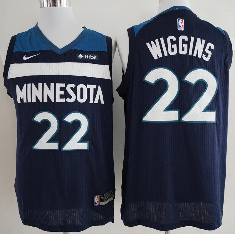 Basketball Jersey for Youth Sports Teams-Timberwolves 22 Andrew Wiggins Navy Authentic Basketball Jersey