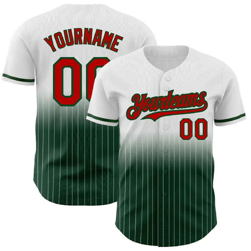 Baseball Jersey for Comfortable Play Uniforms-Custom White Pinstripe Red-Green Authentic Fade Fashion Baseball Jersey