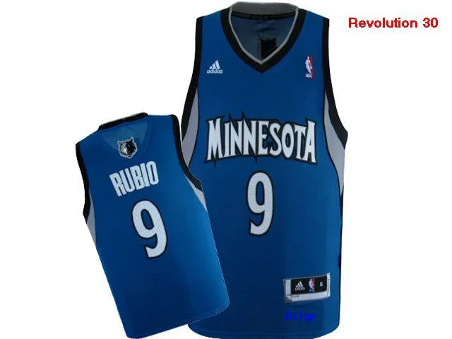 Basketball Jersey for Soft and Stretchable Fabric-Timberwolves 9 Ricky Rubio Blue Revolution 30 Basketball Jersey