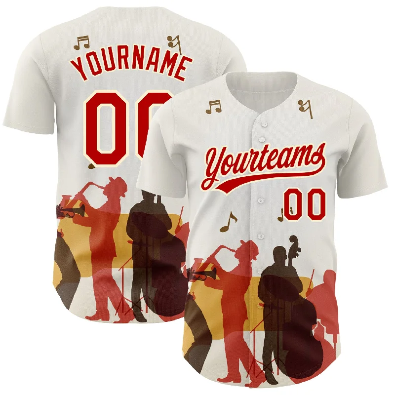 Baseball Jersey for Premium Baseball Fan Gear-Custom White Red-Cream 3D Pattern Design International Jazz Day Authentic Baseball Jersey