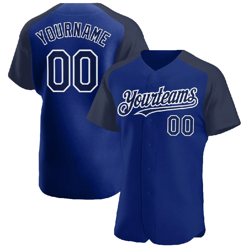 Baseball Jersey for Youth Baseball Teams-Custom Royal Navy-White Authentic Raglan Sleeves Baseball Jersey