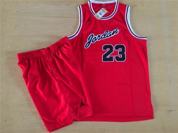 Basketball Jersey for Lightweight Fit for Kids-Bulls 23 Michael Jordan Red Stitched Mesh Basketball Jersey(With Shorts)