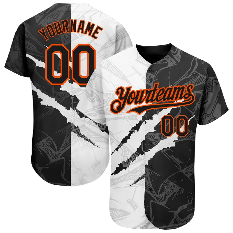 Baseball Jersey for Breathable Design-Custom Graffiti Pattern Black-Orange 3D Scratch Authentic Baseball Jersey