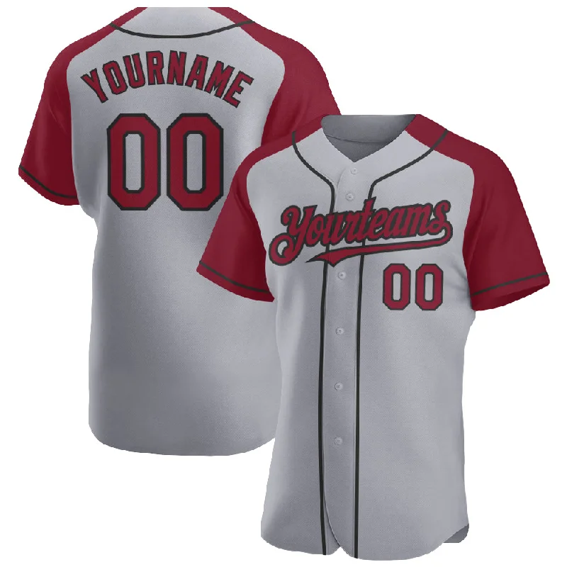 Baseball Jersey for Comfortable All-Day Wear-Custom Gray Crimson-Black Authentic Raglan Sleeves Baseball Jersey