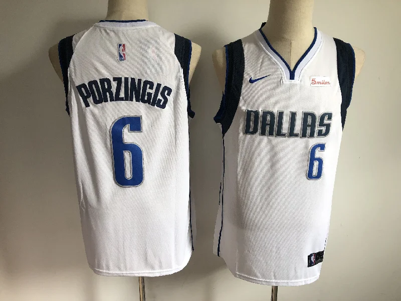 Personalized Basketball Jersey-Mavericks 6 Kristaps Porzingis White Authentic Basketball Jersey