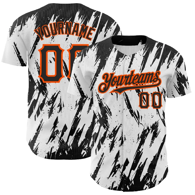 Baseball Jersey for Comfortable Team Uniform-Custom White Black-Orange 3D Pattern Design Abstract Sharp Shape Authentic Baseball Jersey