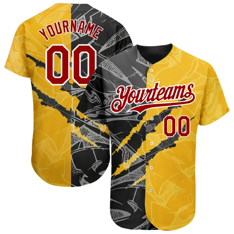 Baseball Jersey for Team Identity Apparel-Custom Graffiti Pattern Red Yellow-Black 3D Scratch Authentic Baseball Jersey