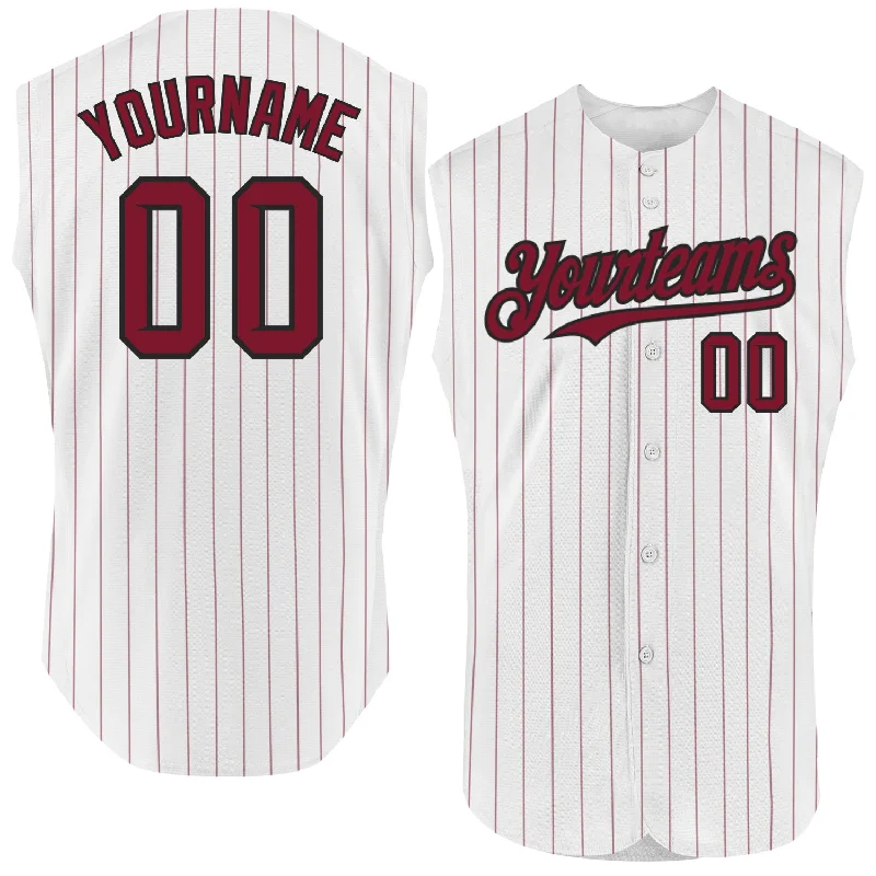 Baseball Jersey for Softball Player Designs-Custom White Crimson Pinstripe Gold Authentic Sleeveless Baseball Jersey