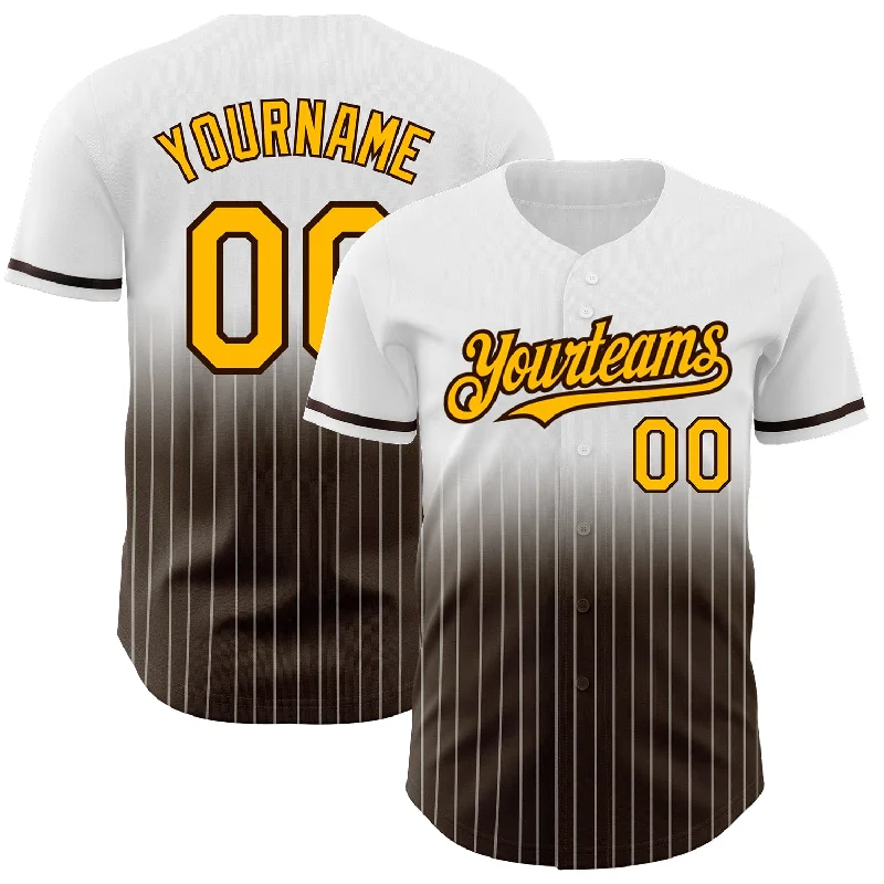 Baseball Jersey for Sports Event Fans-Custom White Pinstripe Gold-Brown Authentic Fade Fashion Baseball Jersey