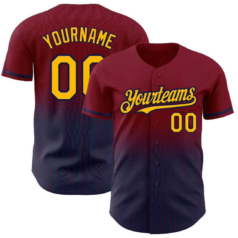 Baseball Jersey for Casual Wear-Custom Maroon Pinstripe Gold-Navy Authentic Fade Fashion Baseball Jersey