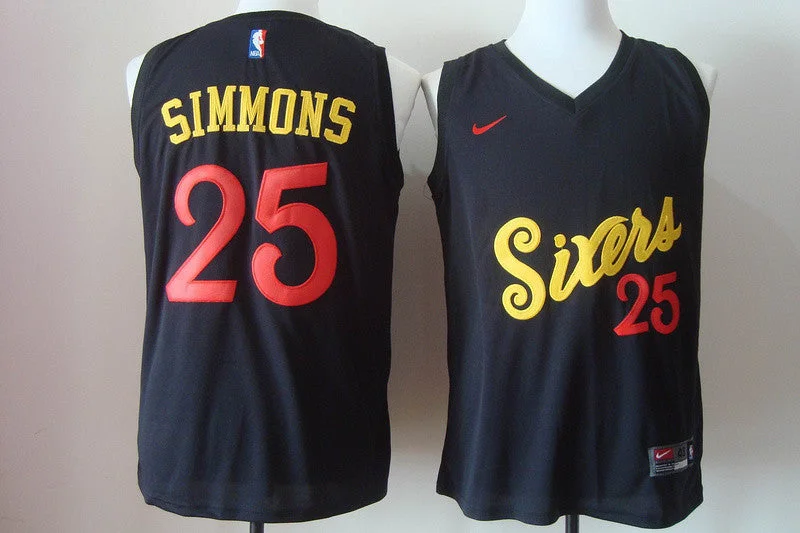 Basketball Jersey for Comfortable Game Fit-76ers 25 Ben Simmons Black Basketball Jersey