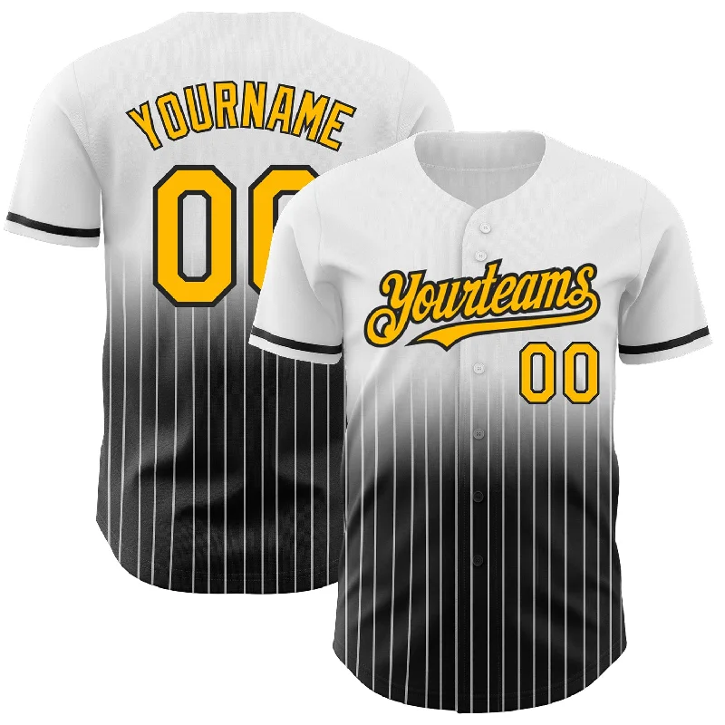 Baseball Jersey for Softball and Baseball Customization-Custom White Pinstripe Gold-Black Authentic Fade Fashion Baseball Jersey