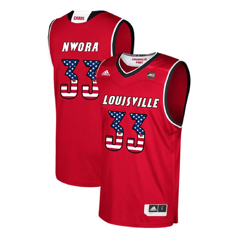 Basketball Jersey for Team Uniforms-Louisville Cardinals 33 Jordan Nwora Red USA Flag College Basketball Basketball Jersey