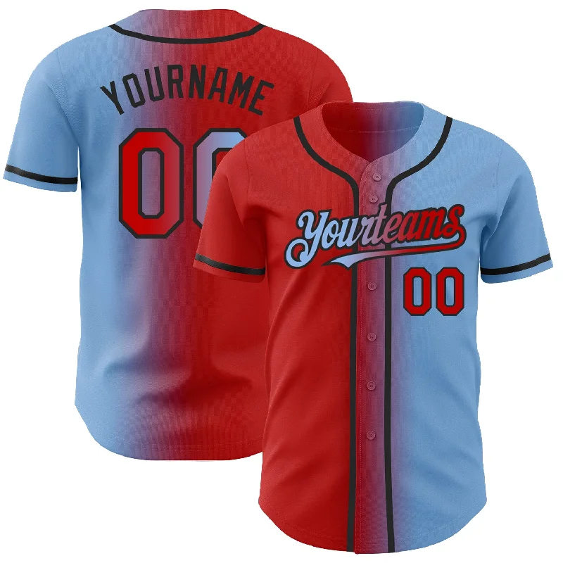 Baseball Jersey for Cool and Breathable Fit-Custom Light Blue Red-Black Authentic Gradient Fashion Baseball Jersey