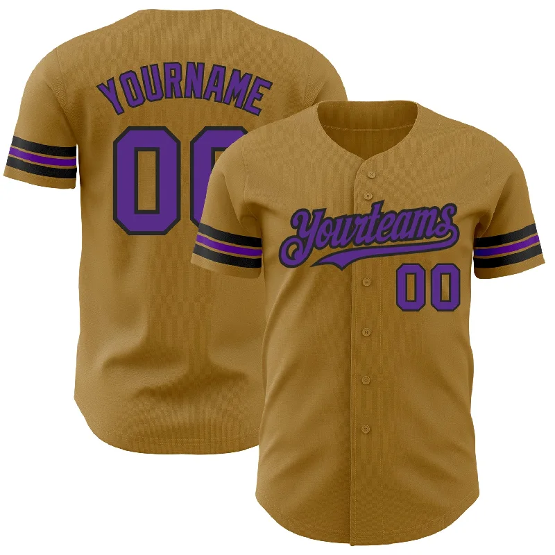 Baseball Jersey for Outdoor Play-Custom Old Gold Purple-Black Authentic Baseball Jersey