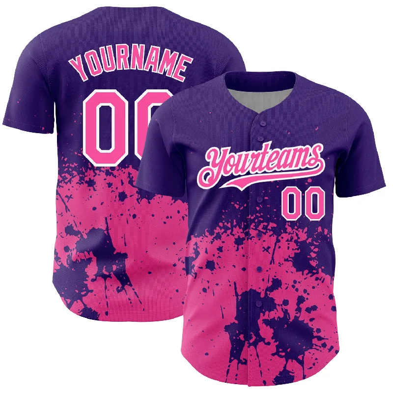 Baseball Jersey for Comfortable Game Wear-Custom Purple Pink-White 3D Pattern Design Abstract Splash Grunge Art Authentic Baseball Jersey