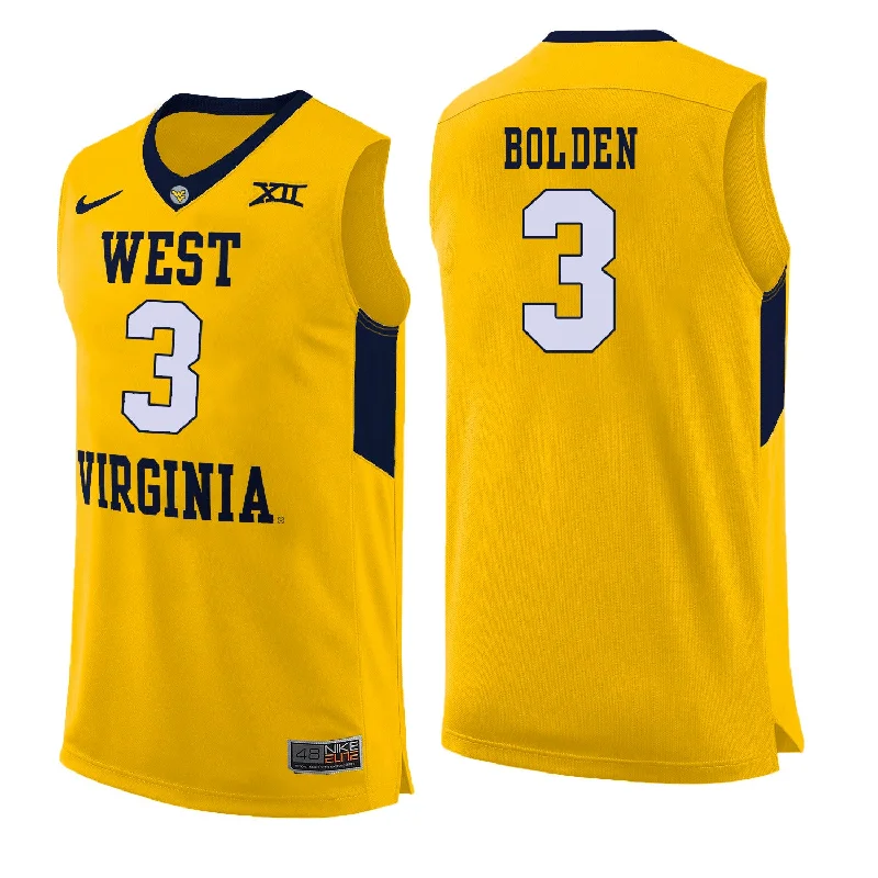 Basketball Jersey for Youth Sports Teams-West Virginia Mountaineers 3 James Bolden Yellow College Basketball Basketball Jersey