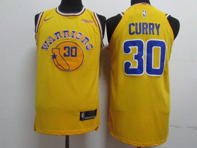 Basketball Jersey for High-Quality Materials-Warriors 30 Stephen Curry Yellow Throwback Authentic Basketball Jersey