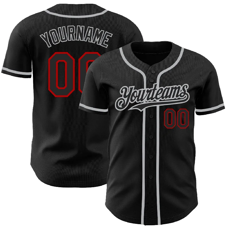 Baseball Jersey for Baseball Fan Apparel-Custom Black Red-Gray Authentic Baseball Jersey