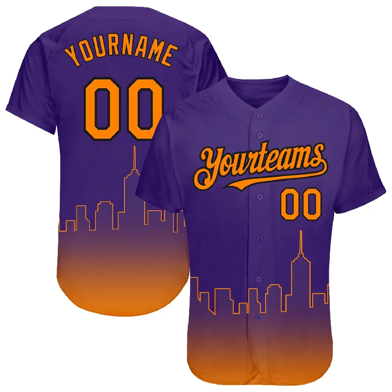 Baseball Jersey for Lightweight Material-Custom Purple Bay Orange-Black 3D Phoenix City Edition Fade Fashion Authentic Baseball Jersey