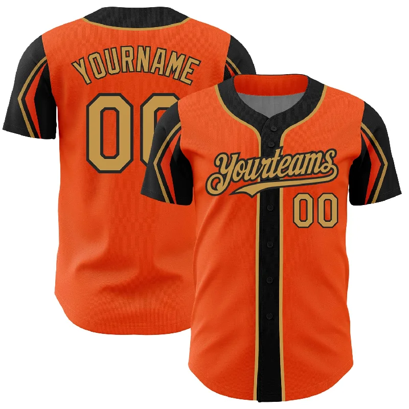 Baseball Jersey for Affordable Custom Jerseys-Custom Orange Old Gold-Black 3 Colors Arm Shapes Authentic Baseball Jersey