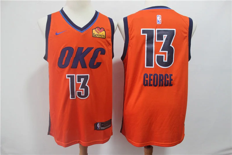 Basketball Jersey for Adjustable Size and Fit-Thunder 13 Paul George Orange 2019 Earned Edition Swingman Basketball Jersey