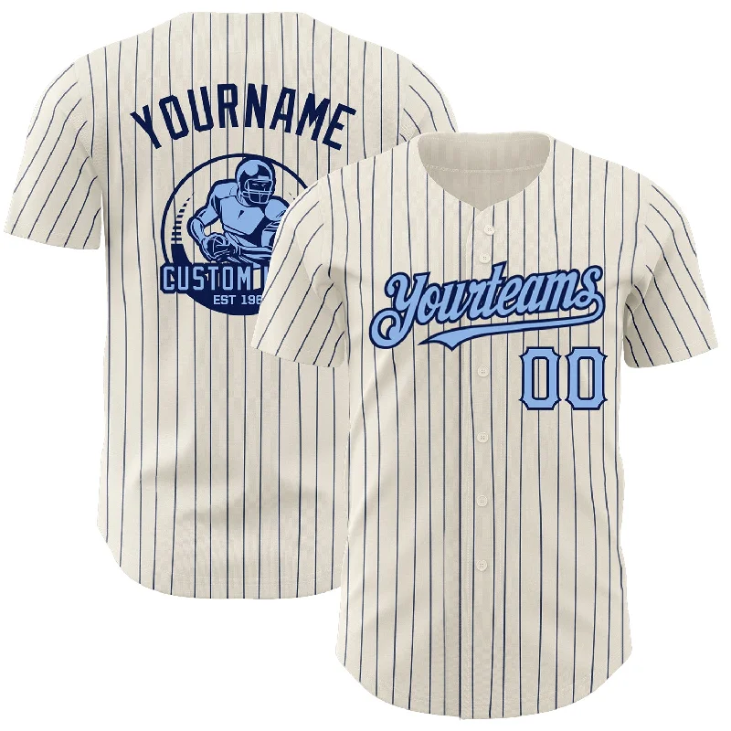 Baseball Jersey for All-Season Team Wear-Custom Cream Navy Pinstripe Light Blue Authentic Baseball Jersey