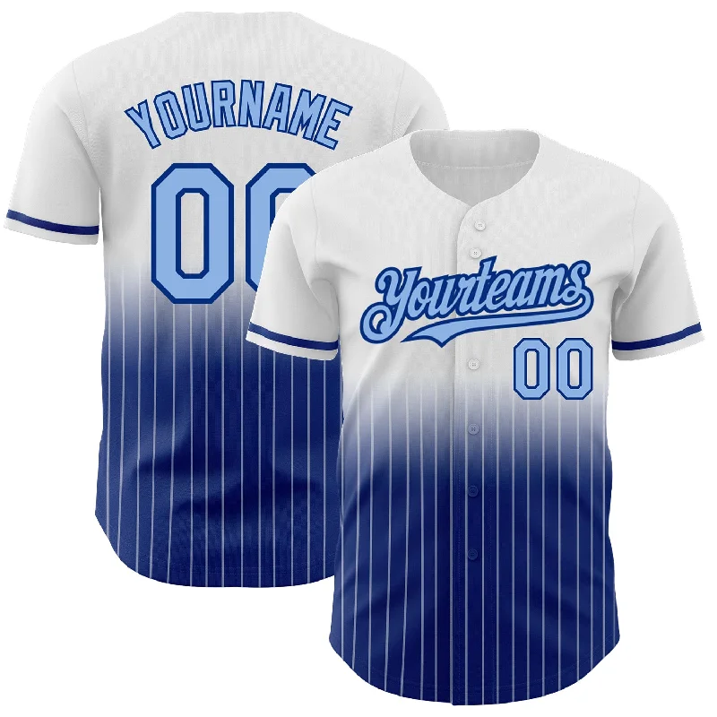 Baseball Jersey for High School Teams-Custom White Pinstripe Light Blue-Royal Authentic Fade Fashion Baseball Jersey