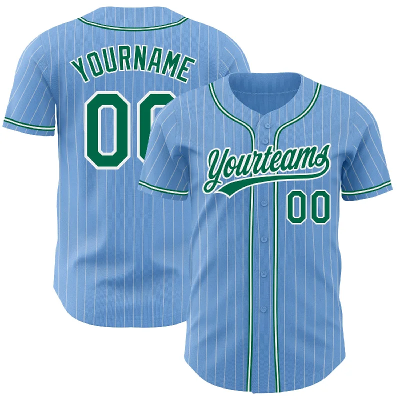 Baseball Jersey for Supportive Fan Gear-Custom Light Blue White Pinstripe Kelly Green Authentic Baseball Jersey