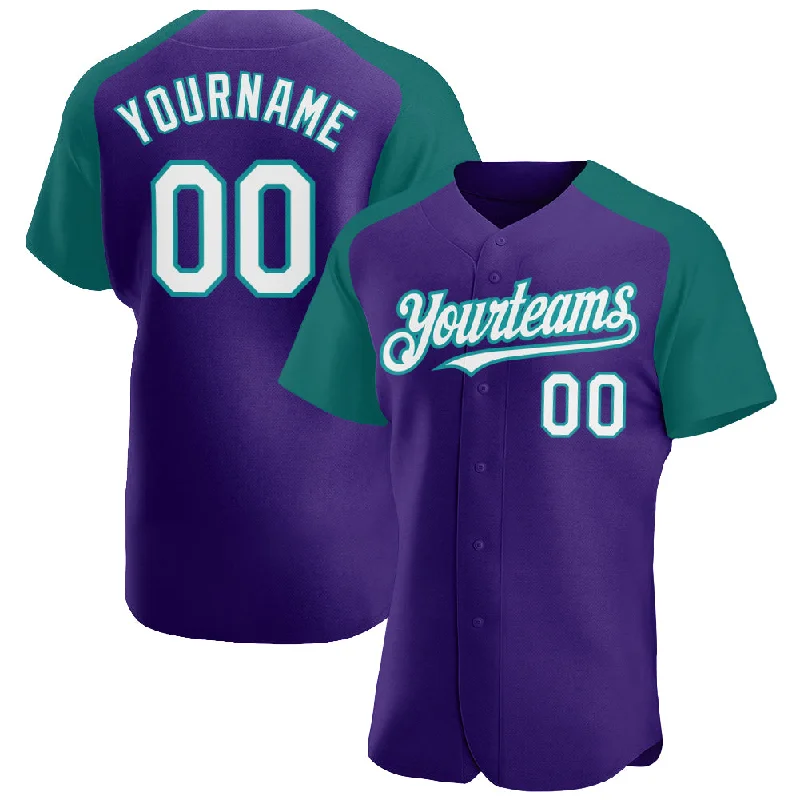 Baseball Jersey for Premium Quality-Custom Purple White-Teal Authentic Raglan Sleeves Baseball Jersey