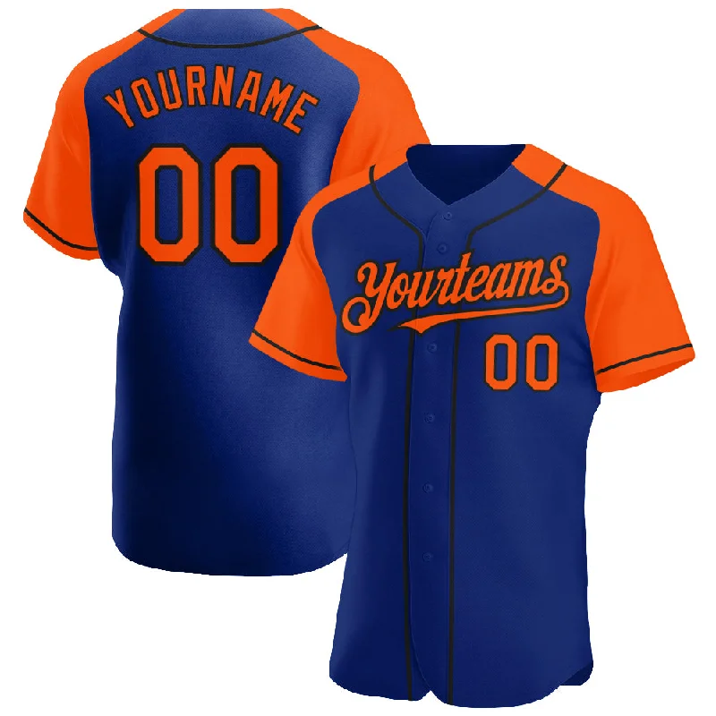 Baseball Jersey for Durable Material-Custom Royal Orange-Black Authentic Raglan Sleeves Baseball Jersey