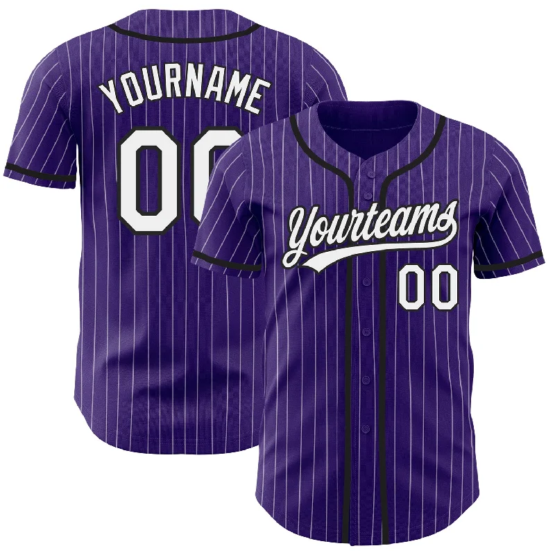 Baseball Jersey for Youth Sports Events-Custom Purple White Pinstripe Black Authentic Baseball Jersey