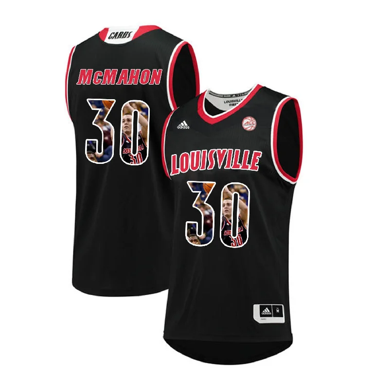 Basketball Jersey for Soft and Breathable Material-Louisville Cardinals 30 Ryan McMahon Black With Portrait Print College Basketball Basketball Jersey