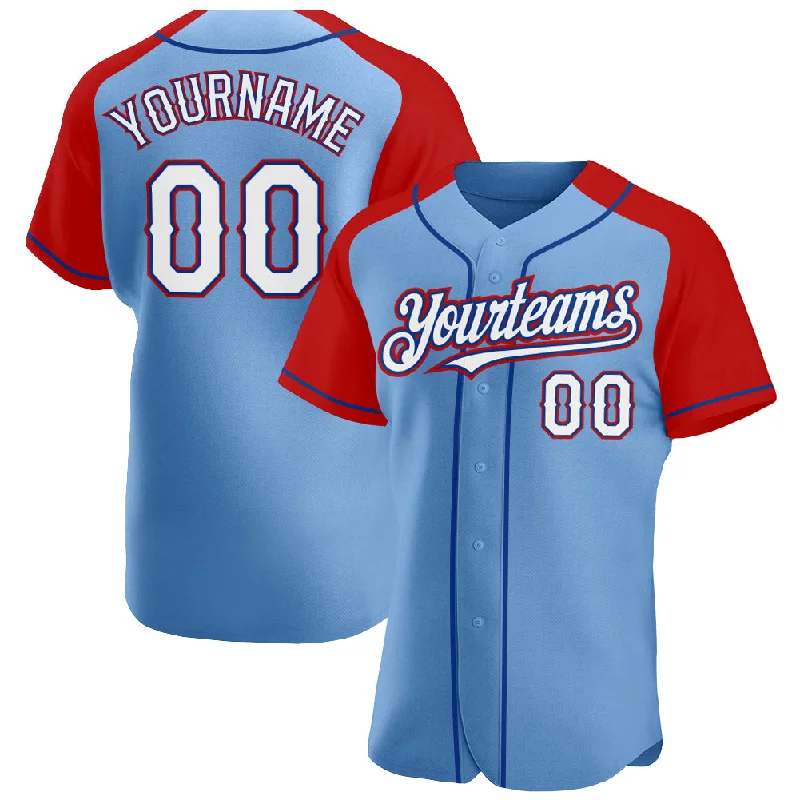 Baseball Jersey for School Baseball Teams-Custom Light Blue White Red-Royal Authentic Raglan Sleeves Baseball Jersey