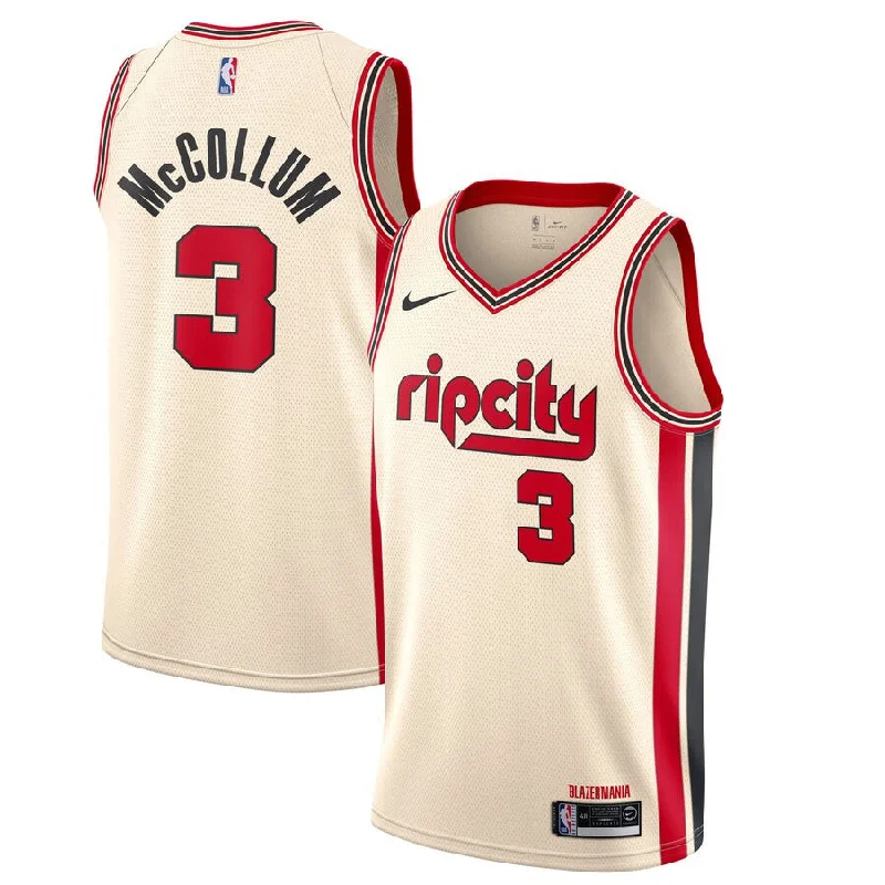 Basketball Jersey for Comfortable Athletic Wear-Blazers 3 C.J. McCollum Cream 2019-20 City Edition Swingman Basketball Jersey